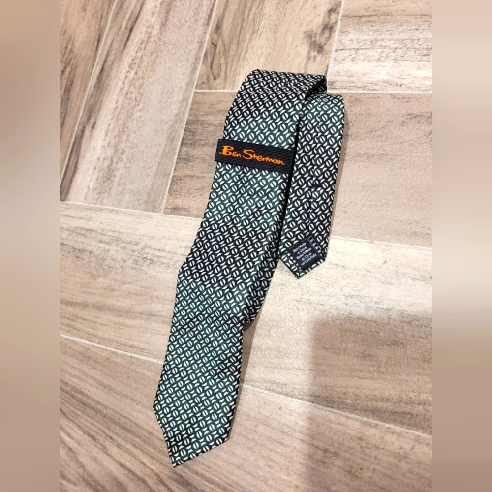 Ben Shermen green white geometric tie New